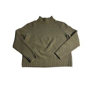 Point Sur Olive Green Mock Neck Wool alpaca Blend Sweater L ribbed details